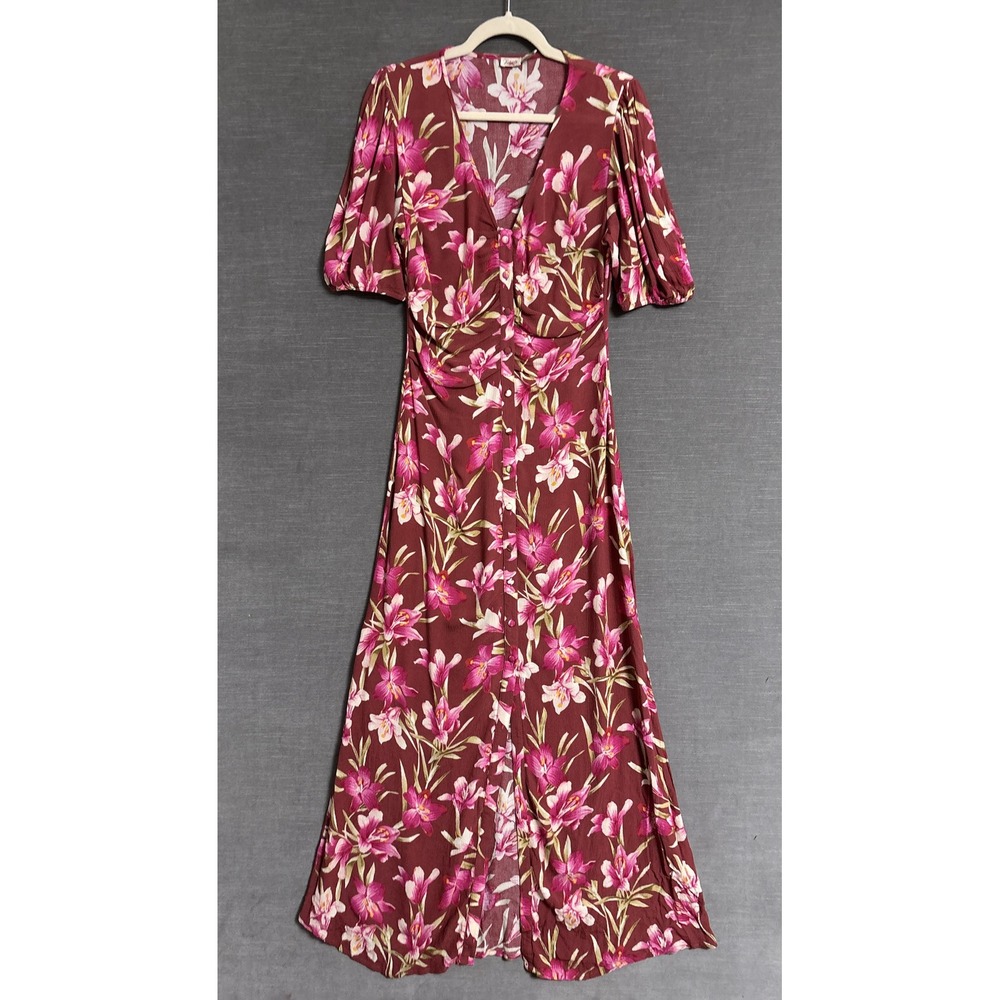 Faherty Brown Maxi Dress with Pink Floral Print